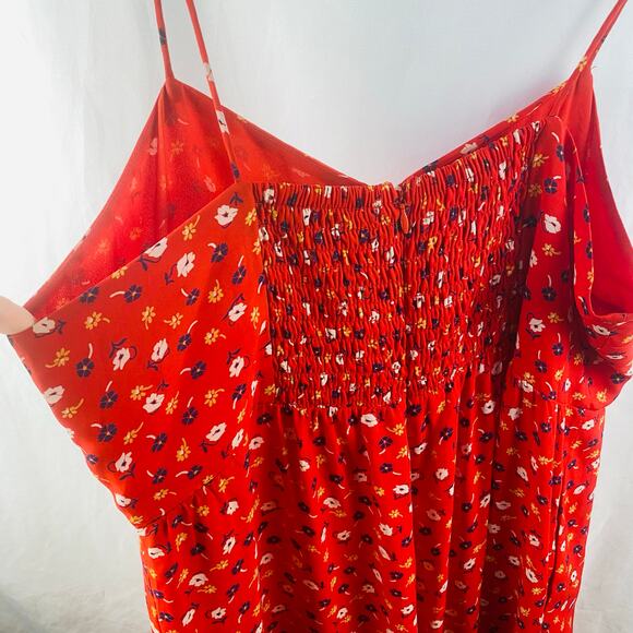 Madewell Red Floral Wide Leg Lightweight‎ Ankle Length Jumpsuit Sz 14 Cottage - Picture 7 of 8
